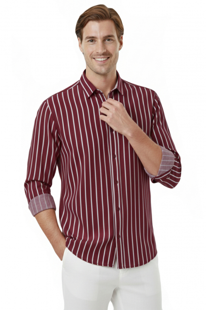 DeepSEA Slim Fit Çizgili %100 Pamuk Erkek Gömlek – Nefes Alan Şık Günlük Gömlek 2602617