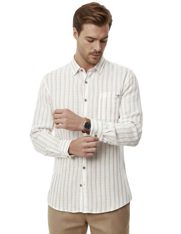 DeepSEA Slim Fit Çizgili %100 Pamuk Erkek Gömlek – Nefes Alan Şık Günlük Gömlek 2602623