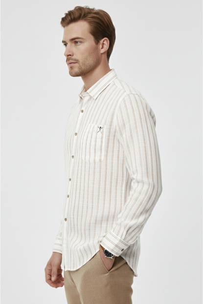 DeepSEA Slim Fit Çizgili %100 Pamuk Erkek Gömlek – Nefes Alan Şık Günlük Gömlek 2602623