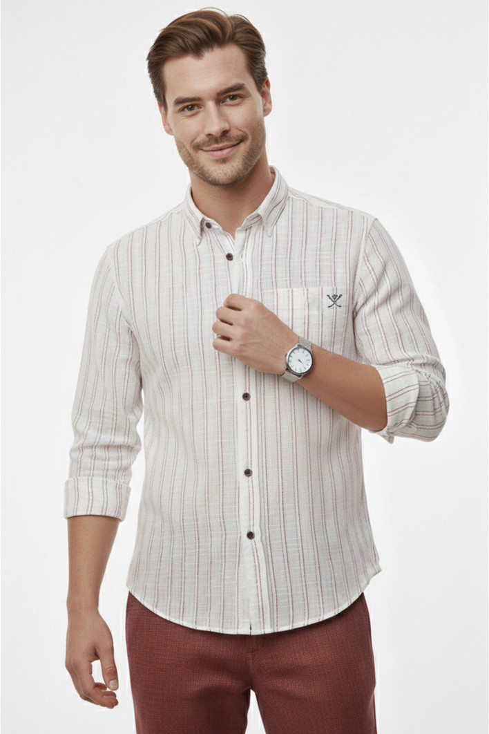 DeepSEA Slim Fit Çizgili %100 Pamuk Erkek Gömlek – Nefes Alan Şık Günlük Gömlek 2602623 2