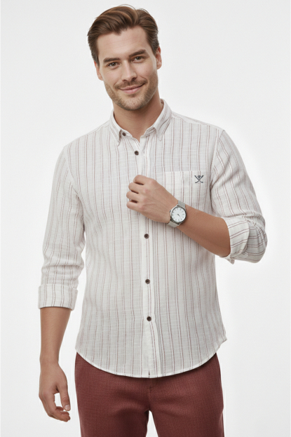 DeepSEA Slim Fit Çizgili %100 Pamuk Erkek Gömlek – Nefes Alan Şık Günlük Gömlek 2602623