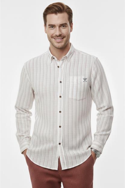 DeepSEA Slim Fit Çizgili %100 Pamuk Erkek Gömlek – Nefes Alan Şık Günlük Gömlek 2602623