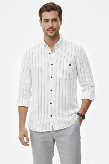 DeepSEA Slim Fit Çizgili %100 Pamuk Erkek Gömlek – Nefes Alan Şık Günlük Gömlek 2602623