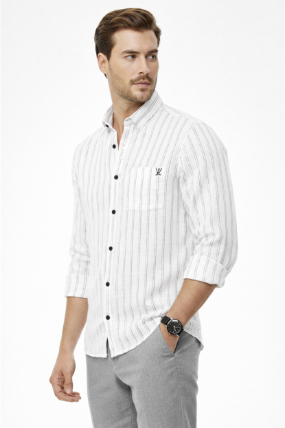 DeepSEA Slim Fit Çizgili %100 Pamuk Erkek Gömlek – Nefes Alan Şık Günlük Gömlek 2602623