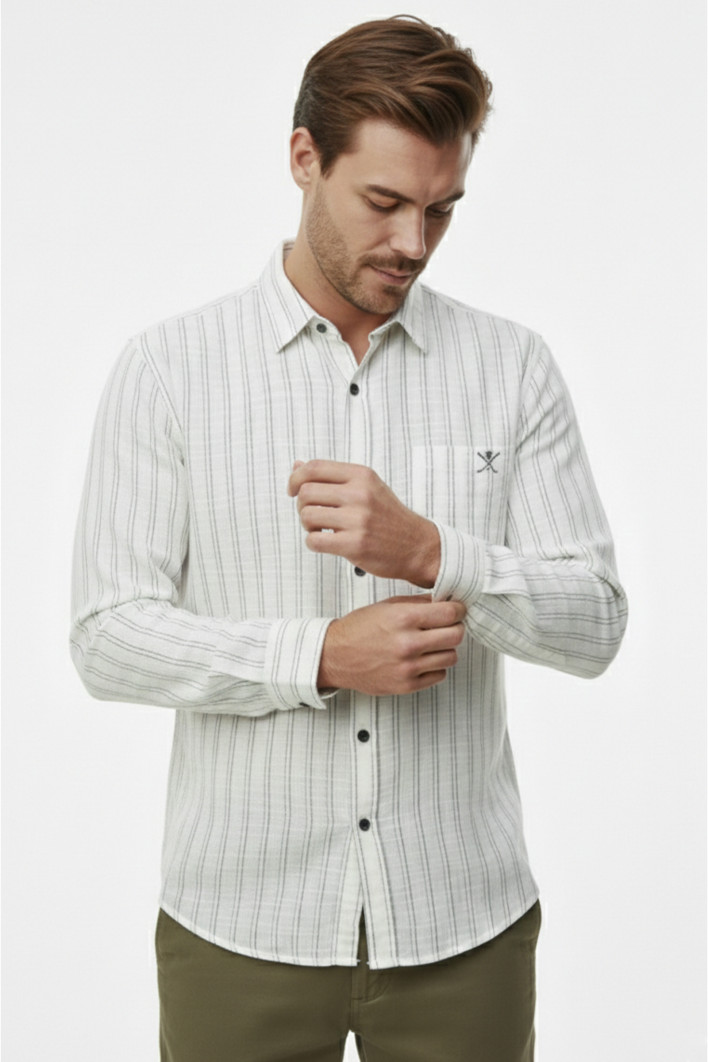 DeepSEA Slim Fit Çizgili %100 Pamuk Erkek Gömlek – Nefes Alan Şık Günlük Gömlek 2602623 2