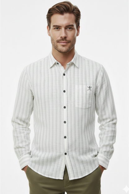 DeepSEA Slim Fit Çizgili %100 Pamuk Erkek Gömlek – Nefes Alan Şık Günlük Gömlek 2602623