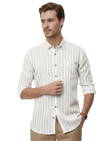 DeepSEA Slim Fit Çizgili %100 Pamuk Erkek Gömlek – Nefes Alan Şık Günlük Gömlek 2602623