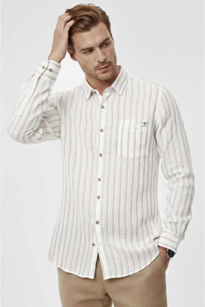 DeepSEA Slim Fit Çizgili %100 Pamuk Erkek Gömlek – Nefes Alan Şık Günlük Gömlek 2602623