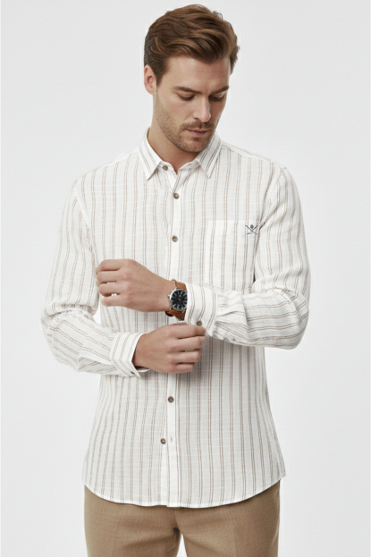 DeepSEA Slim Fit Çizgili %100 Pamuk Erkek Gömlek – Nefes Alan Şık Günlük Gömlek 2602623