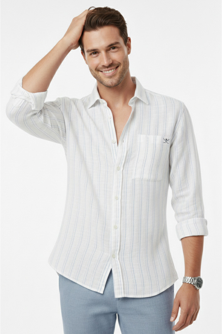 DeepSEA Slim Fit Çizgili %100 Pamuk Erkek Gömlek – Nefes Alan Şık Günlük Gömlek 2602623 2