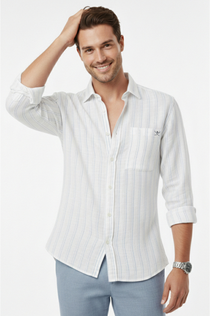 DeepSEA Slim Fit Çizgili %100 Pamuk Erkek Gömlek – Nefes Alan Şık Günlük Gömlek 2602623
