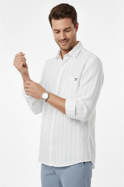 DeepSEA Slim Fit Çizgili %100 Pamuk Erkek Gömlek – Nefes Alan Şık Günlük Gömlek 2602623
