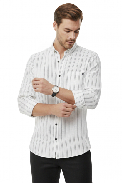DeepSEA Slim Fit Çizgili %100 Pamuk Erkek Gömlek – Nefes Alan Şık Günlük Gömlek 2602623
