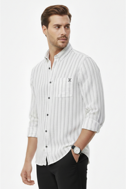 DeepSEA Slim Fit Çizgili %100 Pamuk Erkek Gömlek – Nefes Alan Şık Günlük Gömlek 2602623
