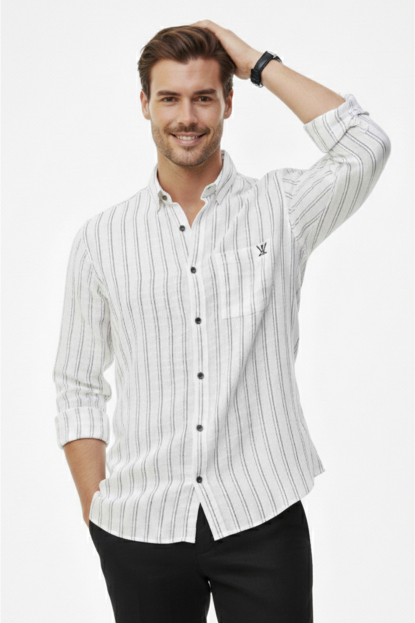 DeepSEA Slim Fit Çizgili %100 Pamuk Erkek Gömlek – Nefes Alan Şık Günlük Gömlek 2602623