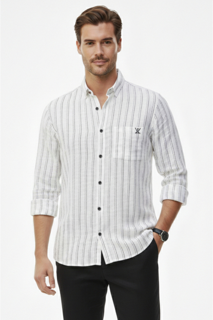 DeepSEA Slim Fit Çizgili %100 Pamuk Erkek Gömlek – Nefes Alan Şık Günlük Gömlek 2602623