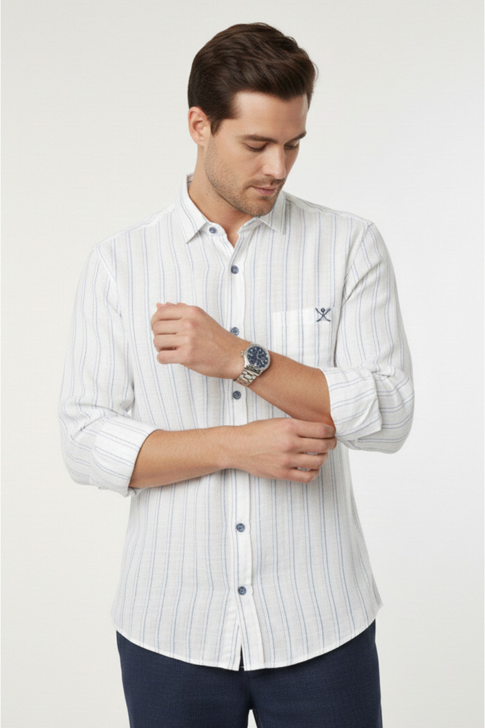 DeepSEA Slim Fit Çizgili %100 Pamuk Erkek Gömlek – Nefes Alan Şık Günlük Gömlek 2602623 2