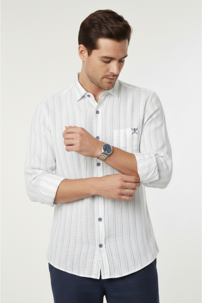 DeepSEA Slim Fit Çizgili %100 Pamuk Erkek Gömlek – Nefes Alan Şık Günlük Gömlek 2602623