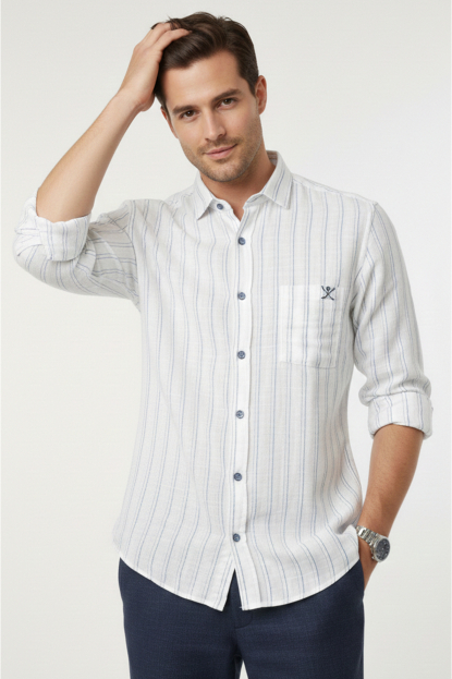 DeepSEA Slim Fit Çizgili %100 Pamuk Erkek Gömlek – Nefes Alan Şık Günlük Gömlek 2602623