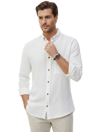 DeepSEA Slim Fit Çizgili %100 Pamuk Erkek Gömlek – Nefes Alan Şık Günlük Gömlek 2602623