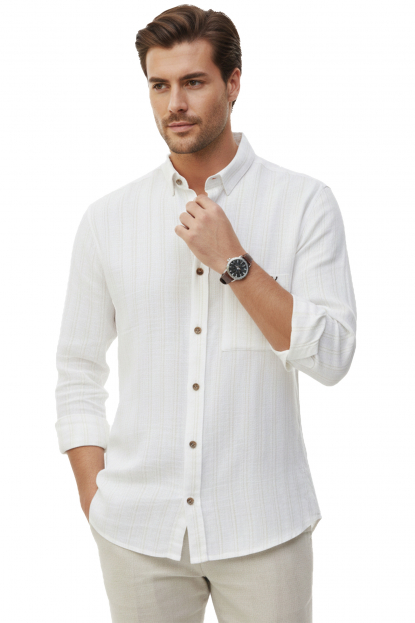 DeepSEA Slim Fit Çizgili %100 Pamuk Erkek Gömlek – Nefes Alan Şık Günlük Gömlek 2602623