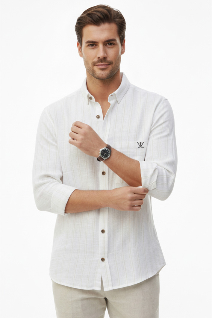 DeepSEA Slim Fit Çizgili %100 Pamuk Erkek Gömlek – Nefes Alan Şık Günlük Gömlek 2602623 2