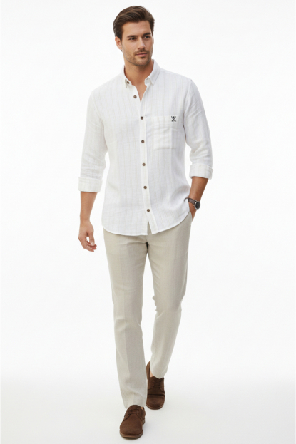 DeepSEA Slim Fit Çizgili %100 Pamuk Erkek Gömlek – Nefes Alan Şık Günlük Gömlek 2602623