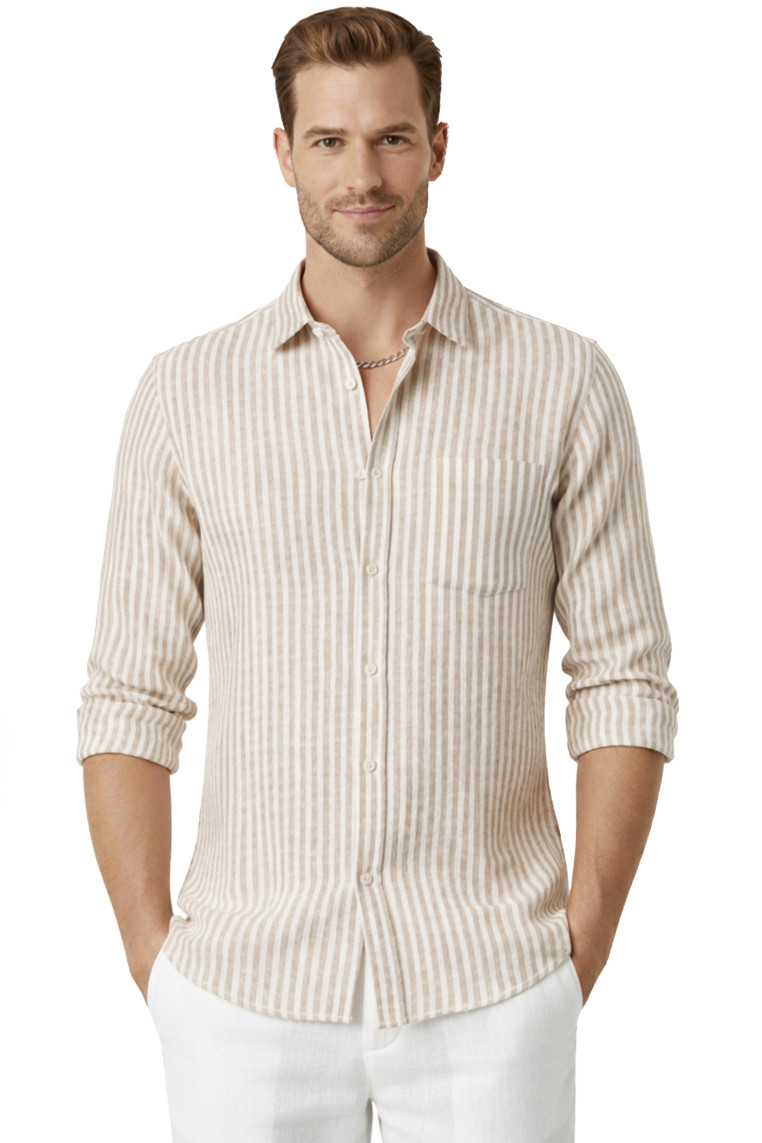 DeepSEA Slim Fit Çizgili %100 Pamuk Erkek Gömlek – Nefes Alan Şık Günlük Gömlek 2602627