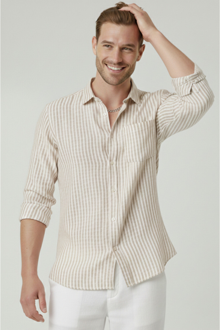 DeepSEA Slim Fit Çizgili %100 Pamuk Erkek Gömlek – Nefes Alan Şık Günlük Gömlek 2602627