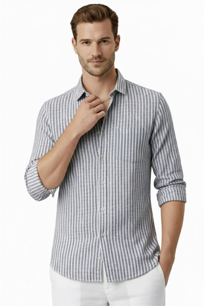 DeepSEA Slim Fit Çizgili %100 Pamuk Erkek Gömlek – Nefes Alan Şık Günlük Gömlek 2602627 2