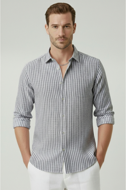 DeepSEA Slim Fit Çizgili %100 Pamuk Erkek Gömlek – Nefes Alan Şık Günlük Gömlek 2602627