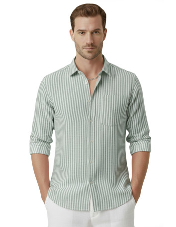 DeepSEA Slim Fit Çizgili %100 Pamuk Erkek Gömlek – Nefes Alan Şık Günlük Gömlek 2602627