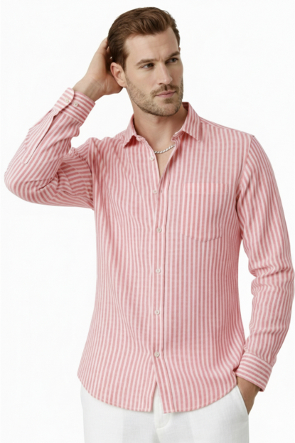 DeepSEA Slim Fit Çizgili %100 Pamuk Erkek Gömlek – Nefes Alan Şık Günlük Gömlek 2602627