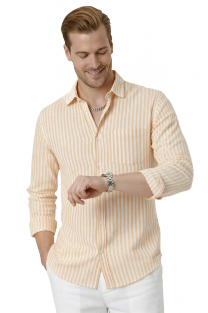 DeepSEA Slim Fit Çizgili %100 Pamuk Erkek Gömlek – Nefes Alan Şık Günlük Gömlek 2602627