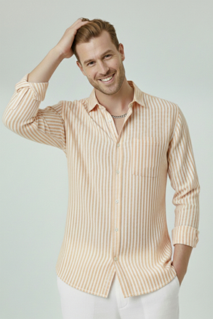 DeepSEA Slim Fit Çizgili %100 Pamuk Erkek Gömlek – Nefes Alan Şık Günlük Gömlek 2602627