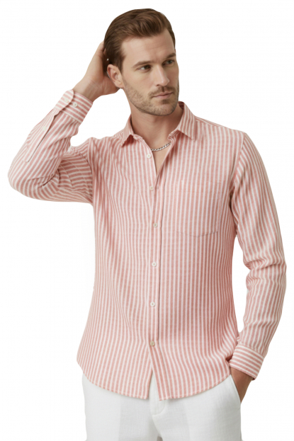 DeepSEA Slim Fit Çizgili %100 Pamuk Erkek Gömlek – Nefes Alan Şık Günlük Gömlek 2602627