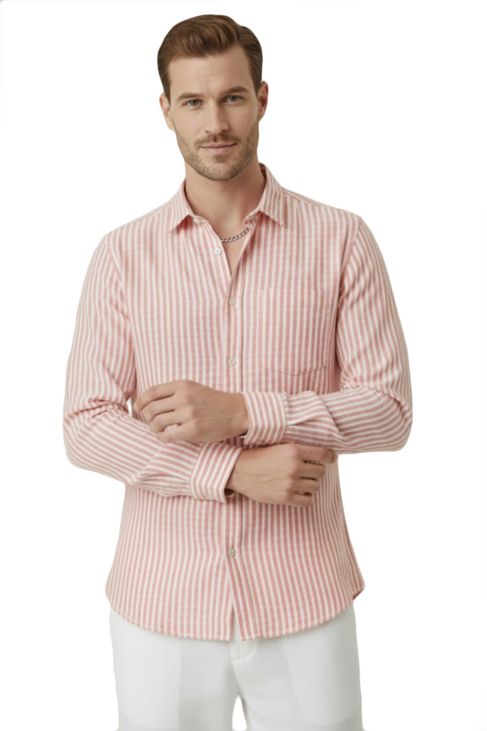 DeepSEA Slim Fit Çizgili %100 Pamuk Erkek Gömlek – Nefes Alan Şık Günlük Gömlek 2602627 2
