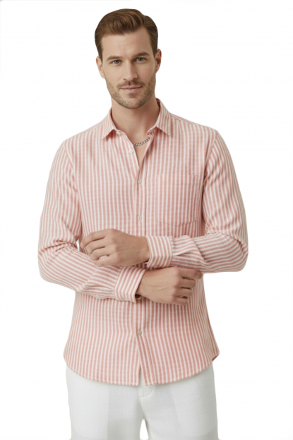 DeepSEA Slim Fit Çizgili %100 Pamuk Erkek Gömlek – Nefes Alan Şık Günlük Gömlek 2602627