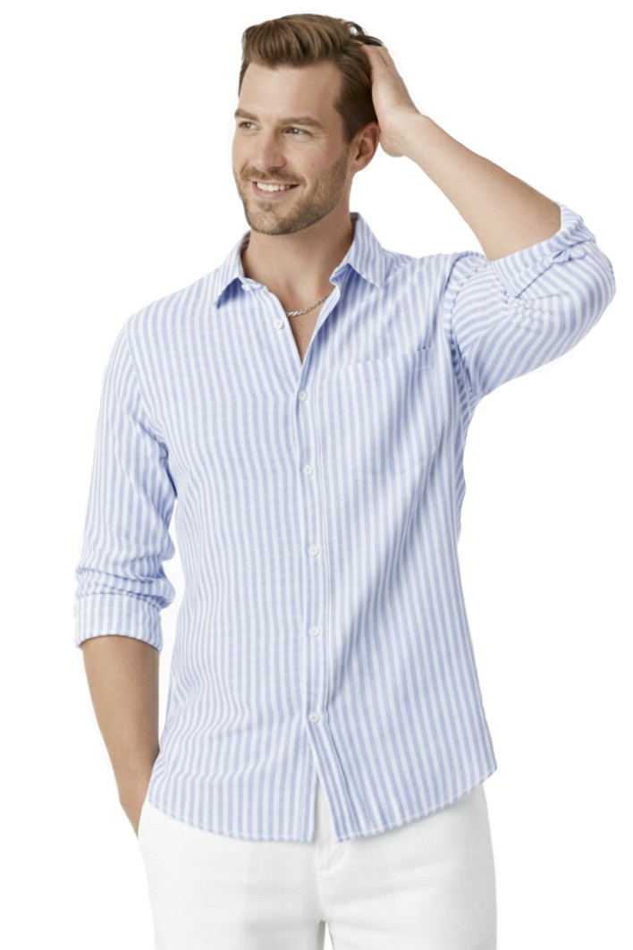 DeepSEA Slim Fit Çizgili %100 Pamuk Erkek Gömlek – Nefes Alan Şık Günlük Gömlek 2602627 2