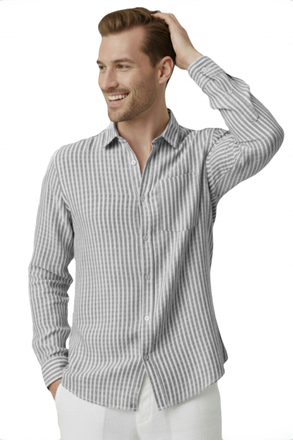 DeepSEA Slim Fit Çizgili %100 Pamuk Erkek Gömlek – Nefes Alan Şık Günlük Gömlek 2602627