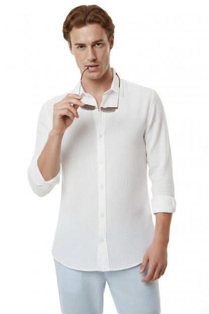 DeepSEA Slim Fit Çizgili %100 Pamuk Erkek Gömlek – Nefes Alan Şık Günlük Gömlek 2602616