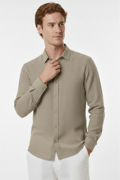 DeepSEA Slim Fit Çizgili %100 Pamuk Erkek Gömlek – Nefes Alan Şık Günlük Gömlek 2602616