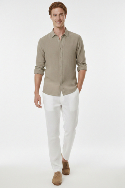 DeepSEA Slim Fit Çizgili %100 Pamuk Erkek Gömlek – Nefes Alan Şık Günlük Gömlek 2602616