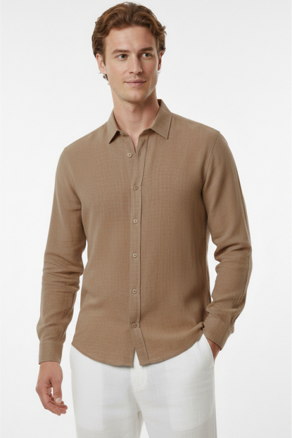 DeepSEA Slim Fit Çizgili %100 Pamuk Erkek Gömlek – Nefes Alan Şık Günlük Gömlek 2602616