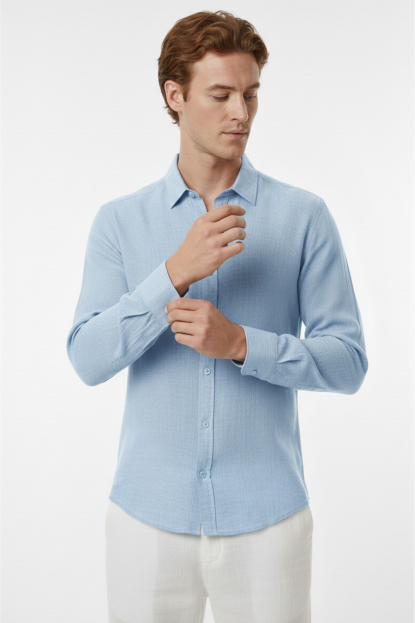 DeepSEA Slim Fit Çizgili %100 Pamuk Erkek Gömlek – Nefes Alan Şık Günlük Gömlek 2602616