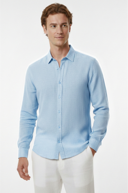 DeepSEA Slim Fit Çizgili %100 Pamuk Erkek Gömlek – Nefes Alan Şık Günlük Gömlek 2602616