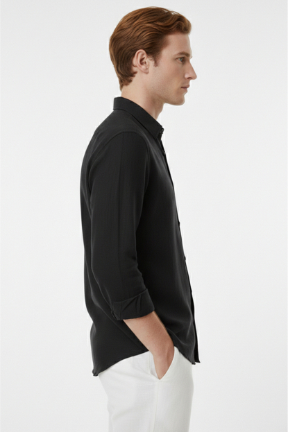 DeepSEA Slim Fit Çizgili %100 Pamuk Erkek Gömlek – Nefes Alan Şık Günlük Gömlek 2602616