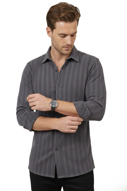 DeepSEA Rahat Kalıp %100 Keten Erkek Gömlek – Yazlık Çizgi Desenli Yeni Sezon Gömlek 2602601