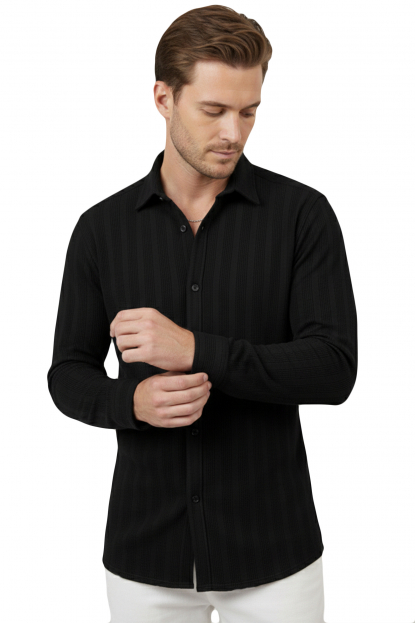 DeepSEA Rahat Kalıp %100 Keten Erkek Gömlek – Yazlık Çizgi Desenli Yeni Sezon Gömlek 2602601