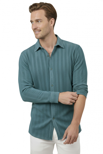 DeepSEA Rahat Kalıp %100 Keten Erkek Gömlek – Yazlık Çizgi Desenli Yeni Sezon Gömlek 2602601